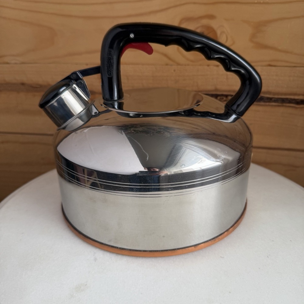 Vtg West Bend Singing Tea Kettle Copper Bottom 2.5 qt New Chrome 50s Kitchen